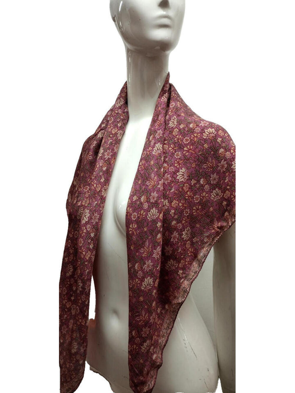 Lilac Sheer Crinkle Indian Floral Brown Bohemian Boho VERY LARGE WIDE SCARF